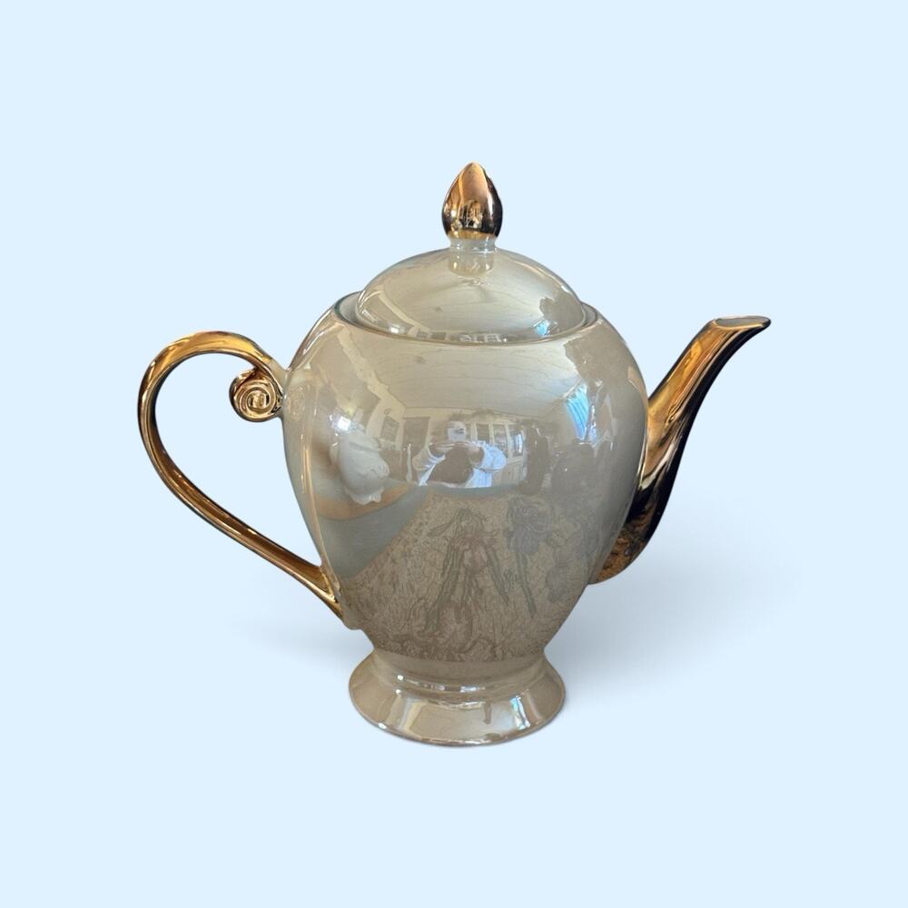 I. Godinger & Co. Pearl Luster Teapot Gold Trim Vintage